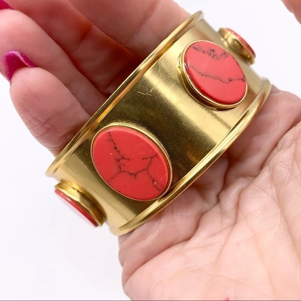 Kate Spade Bright and Bold Red & Gold Cuff Bracelet NWT - Picture 2 of 4